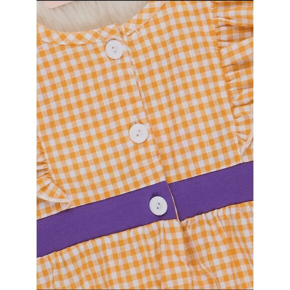 Gingham Print Smocked Louisiana Bubble Onesie with Bows 3-6 months - Picture 2 of 2